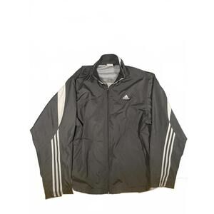 Adidas Windbreaker Jacket Men's XL Black Full Zip Nylon Athletic 3 Stripes